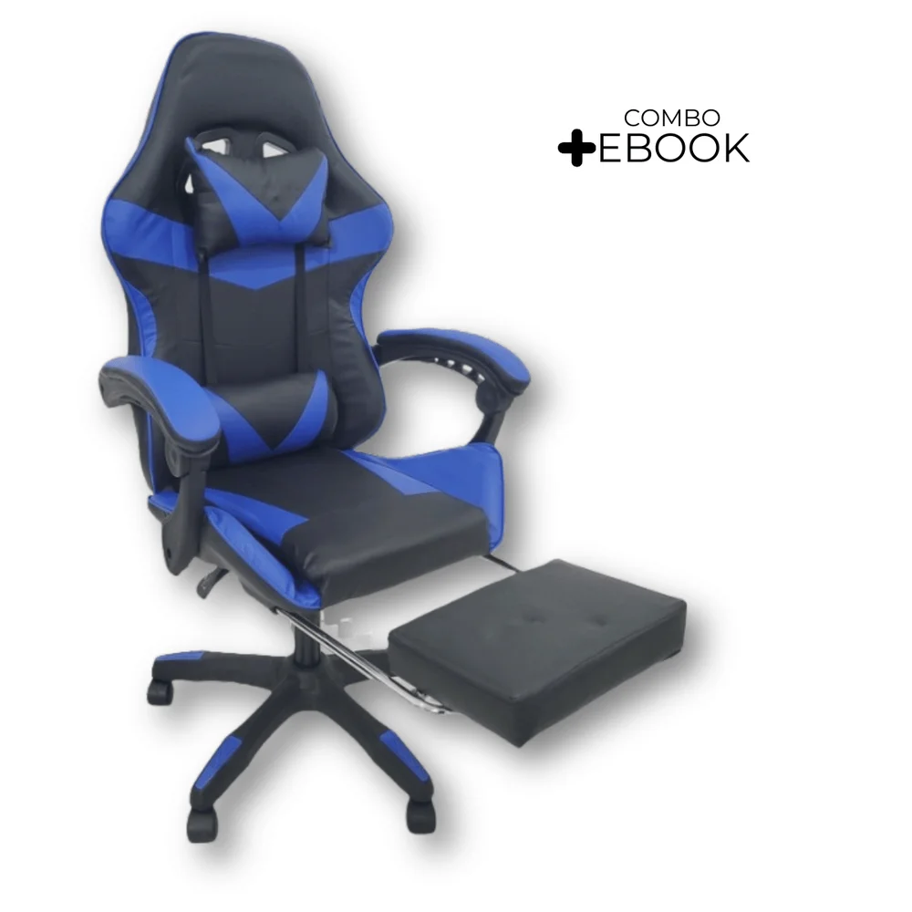 Cadeira Gamer Webshop Stillus, Até 120KG, Ergonômica, Apoio Para os Pés, Azul Cadeira Gamer Webshop Stillus, Até 120KG, Ergonômica, Apoio Para os Pés, Azul