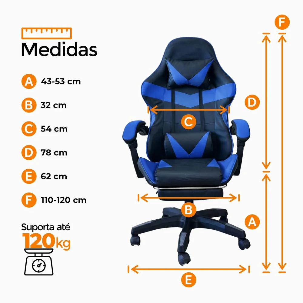Cadeira Gamer Webshop Stillus, Até 120KG, Ergonômica, Apoio Para os Pés, Azul Cadeira Gamer Webshop Stillus, Até 120KG, Ergonômica, Apoio Para os Pés, Azul