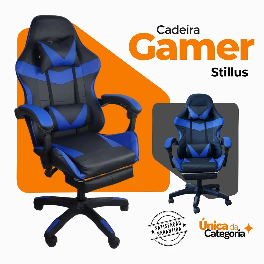 Cadeira Gamer Webshop Stillus, Até 120KG, Ergonômica, Apoio Para os Pés, Azul Cadeira Gamer Webshop Stillus, Até 120KG, Ergonômica, Apoio Para os Pés, Azul