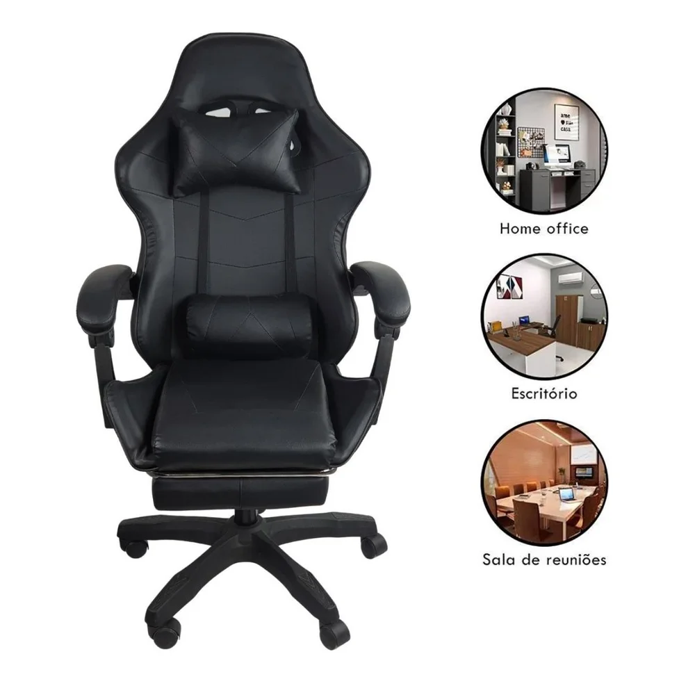 Imagem 2 de 5 do produto Cadeira Gamer Stillus, Até 120Kg, Ergonômica, Apoio Para Os Pés, Preto