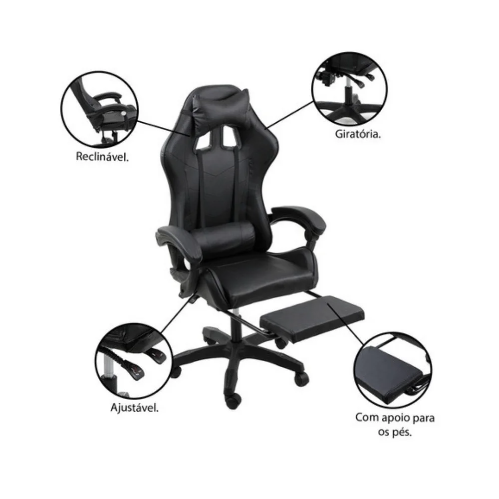 Imagem 3 de 5 do produto Cadeira Gamer Stillus, Até 120Kg, Ergonômica, Apoio Para Os Pés, Preto
