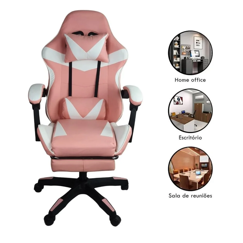 Imagem 3 de 5 do produto Cadeira Gamer Stillus Ergonômica, Retrátil, Reclinável, Descanso Para Pernas, Rosa Chiclete