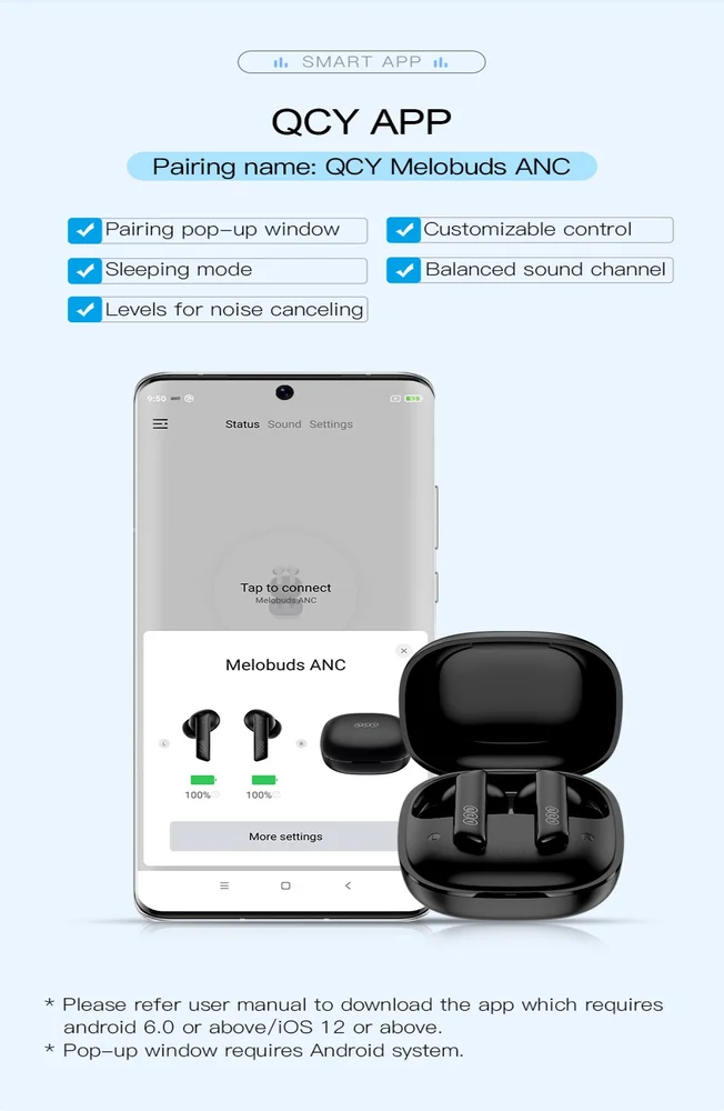 Imagem 2 de 5 do produto Fone Qcy Melobuds Anc Ht05 Bluet 5.2 Cancel.ruido, Modo Gamer, Cor:preto