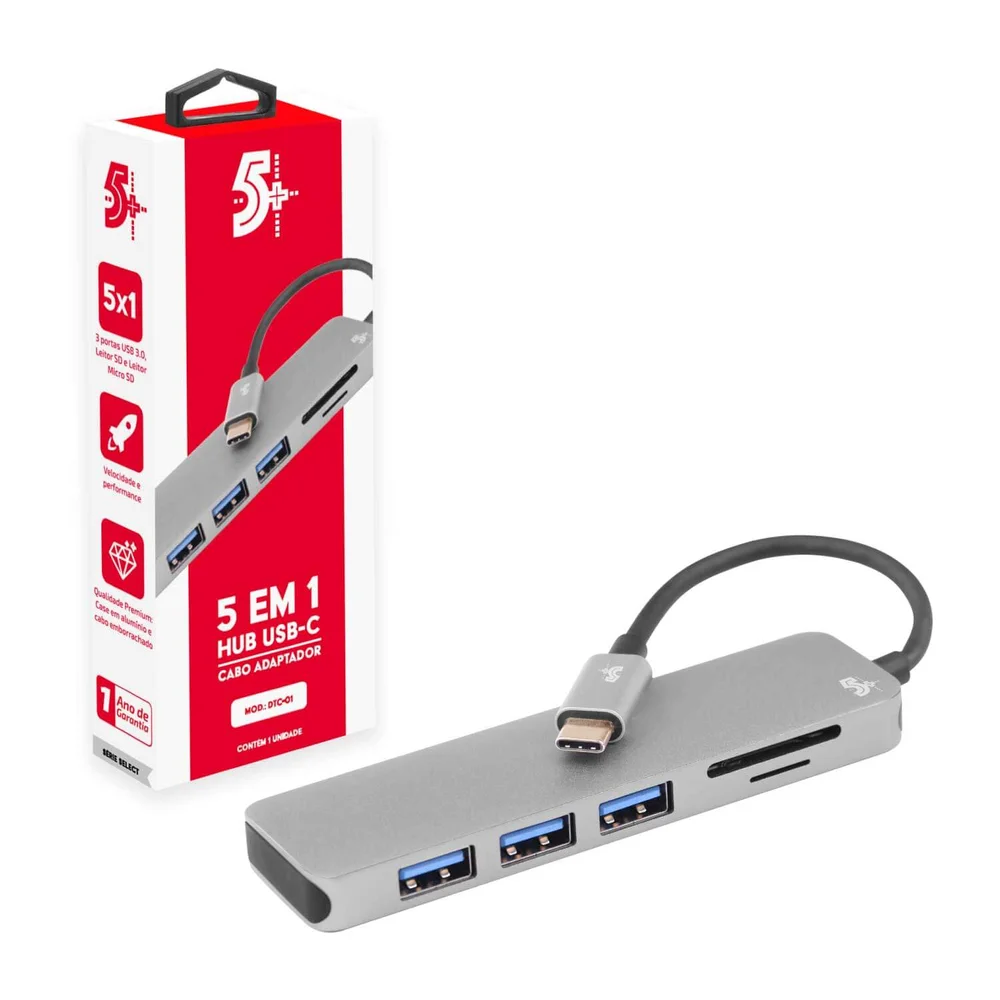 Imagem 2 de 5 do produto Hub USB 5+ USB-c 3.0 3x1 E Leitor De Cartões Sd/micro SD - 018-7452
