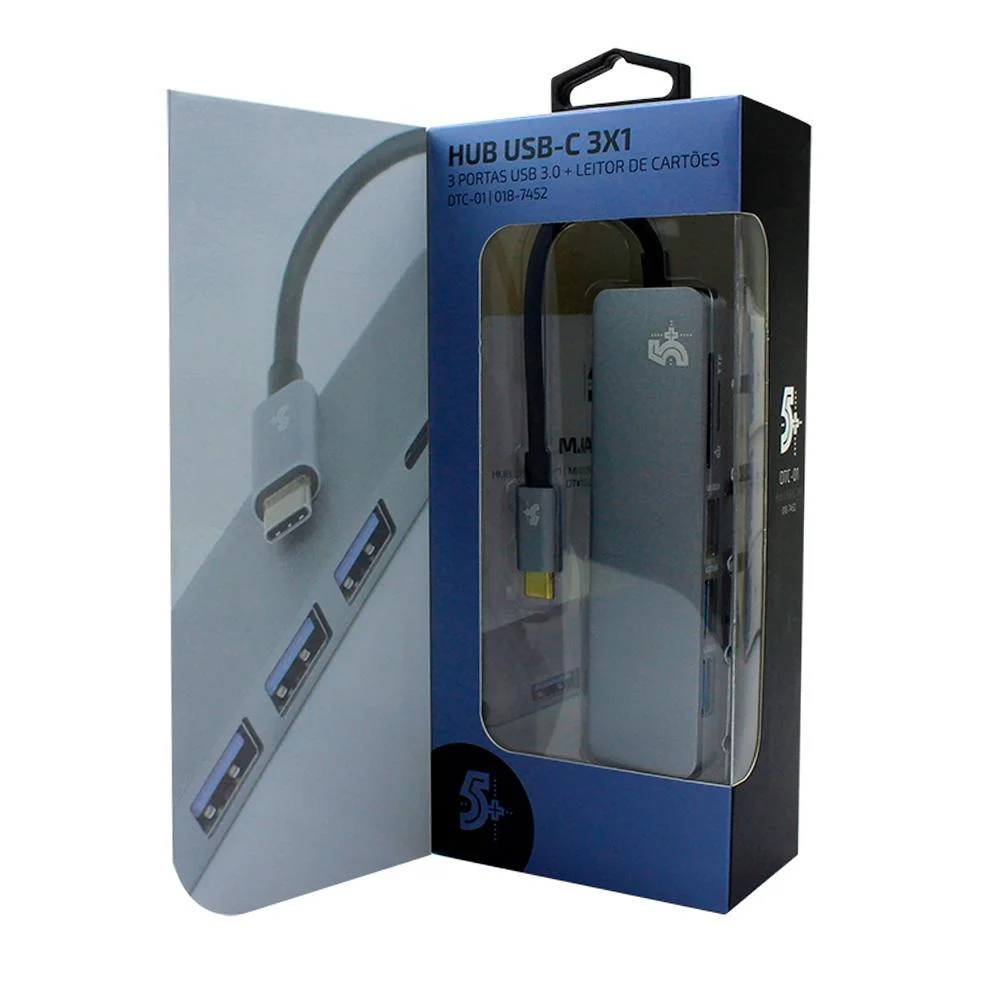 Imagem 4 de 5 do produto Hub USB 5+ USB-c 3.0 3x1 E Leitor De Cartões Sd/micro SD - 018-7452