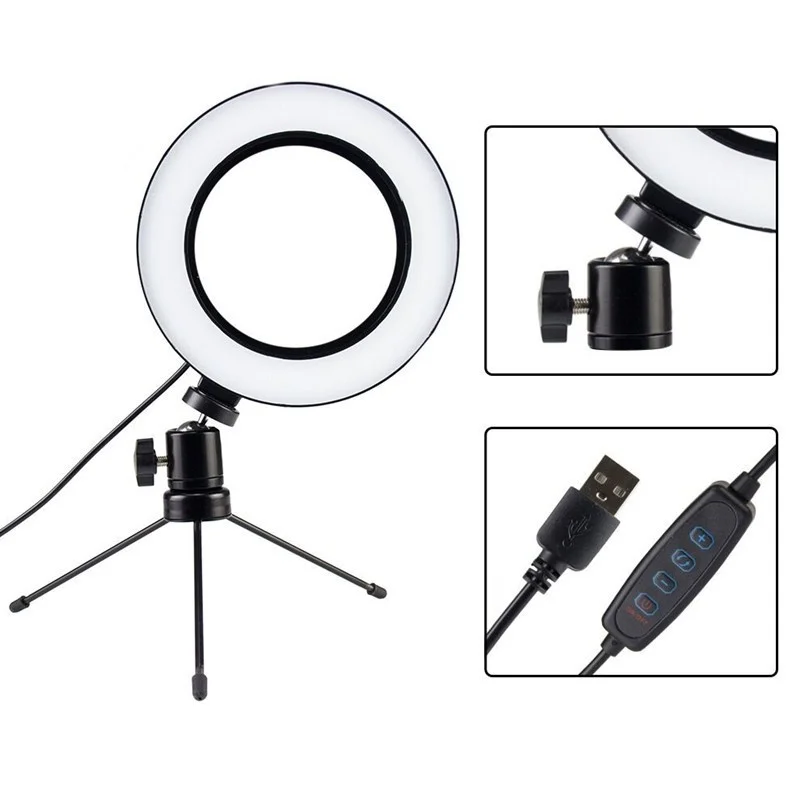 Imagem 3 de 3 do produto Ring Light De Mesa Iluminador De LED Tripé, 6 Polegadas, 16cm, Branco-quente, 110v/220v - Preto