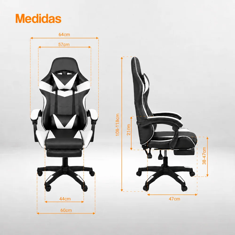 Imagem 2 de 5 do produto Cadeira Gamer Oficial Webshop Stillus, Até 120 KG, Ergonômica, Apoio Para Os Pés, Preta e Branca