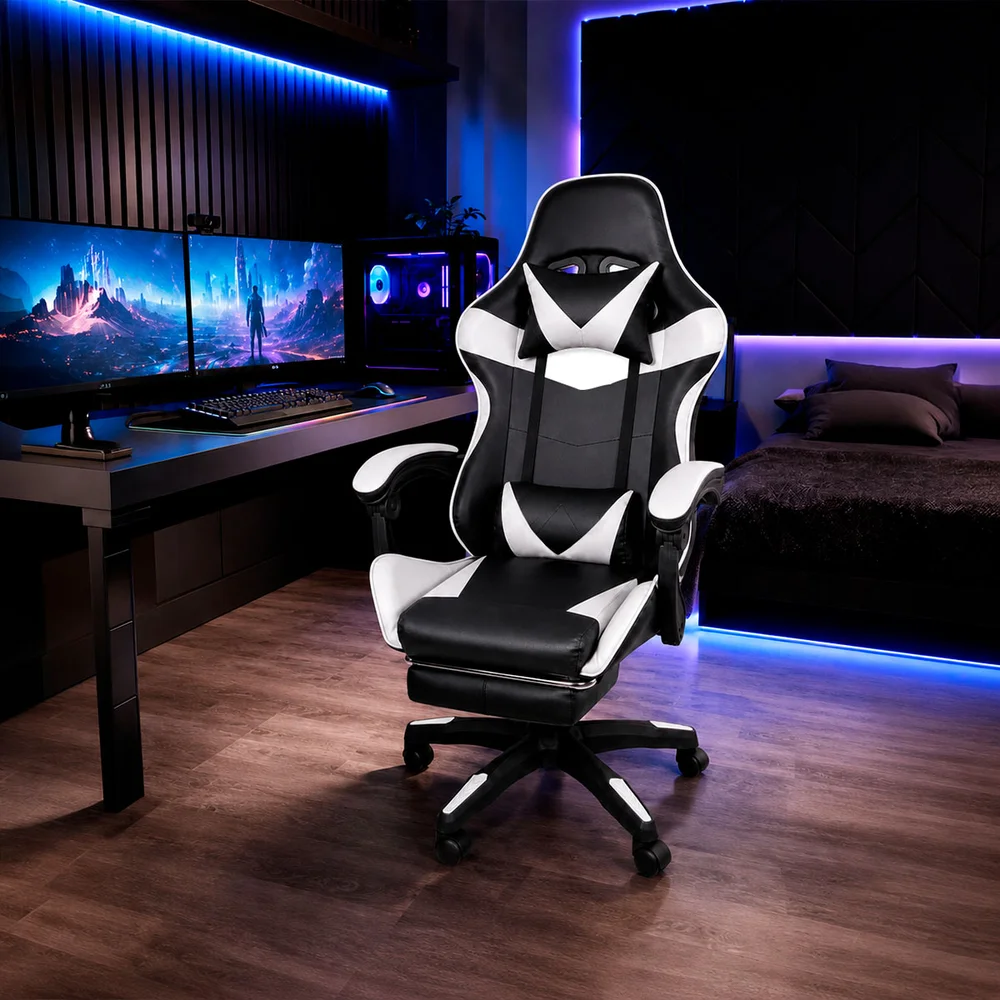 Imagem 4 de 5 do produto Cadeira Gamer Oficial Webshop Stillus, Até 120 KG, Ergonômica, Apoio Para Os Pés, Preta e Branca