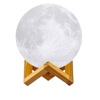 Lua umidificador de ar e luminária em 3 tonalidades com suporte de madeira.  descrição do produto: a lua é feita com tecnologia de impressão 3d, reali