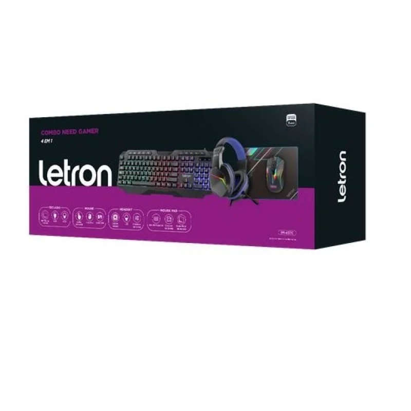 Imagem 4 de 5 do produto Kit Need Gamer Headset, Mouse, Teclado LED Estereo Driver 40mm Letron