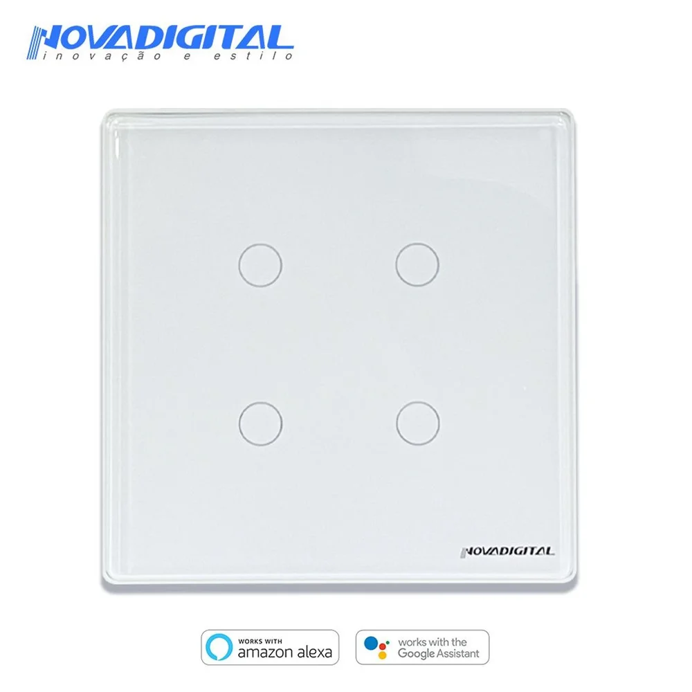 Interruptor Inteligente 4x4 Wi-fi 4 Botões Touch Alexa Google Home Smart Life Novadigital Branco