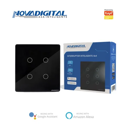 Interruptor Smart 4x4 Wifi 4 Botões Touch, Alexa, Google, Preto