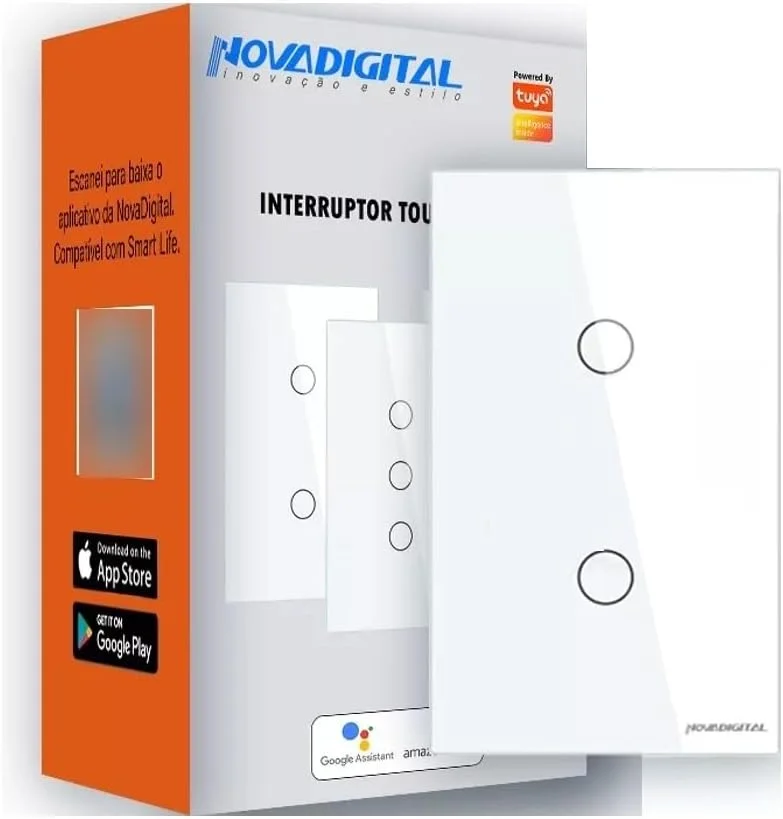 Interruptor Inteligente Touch, 2 Botões, ZiGBee App, Alexa, Googlehome, Novadigital
