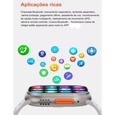 Smartwatch Ultra8 Série 8 Esportivo NFC, 45mm, Prata