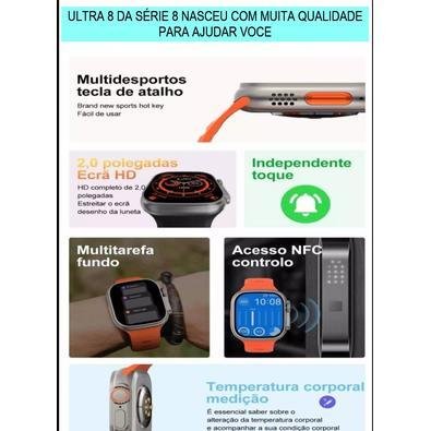 Smartwatch Ultra8 Série 8 Esportivo NFC, 45mm, Prata