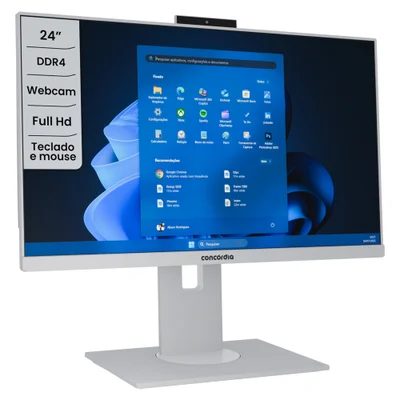 Computador All In One Concórdia, 23.8'' Full HD, Intel Core I7 10700, 8GB RAM DDR4, SSD 480GB, Webcam, WI-FI, FreeDos, Branco