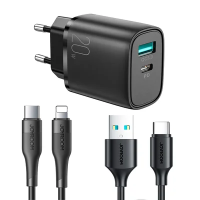 Carregador Rápido USB A,USB C 20w Qc 3.0, Preto
