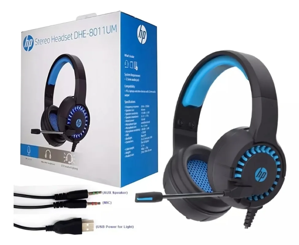 Imagem 3 de 5 do produto Headset Gamer HP, USB, P2, Preto / Azul - Dhe-8011um