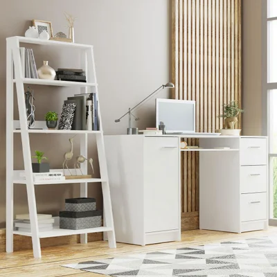 Escrivaninha Madesa Alaska + Estante Escada,Branco