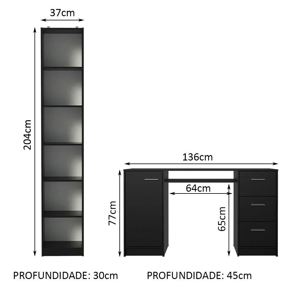 Imagem 4 de 5 do produto Escrivaninha Madesa Alaska + Estante Livreiro 6906, Preto