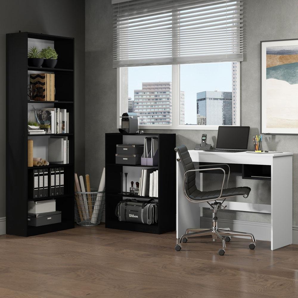 Escrivaninha Madesa Rubi + Estante 6908 + Estante 6907,Preto,branco