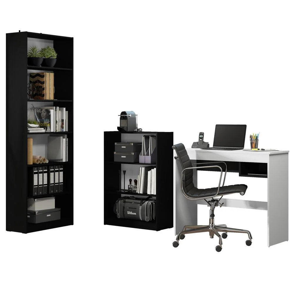 Imagem 2 de 5 do produto Escrivaninha Madesa Rubi + Estante 6908 + Estante 6907,Preto,branco