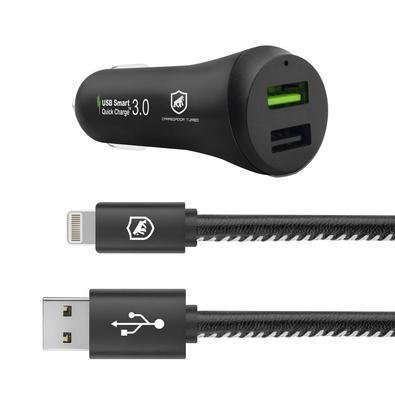 Kit Carregador Veicular Com Cabo Dual Shock - 1,2m,Lightning Iphone,Mfi,Gshield