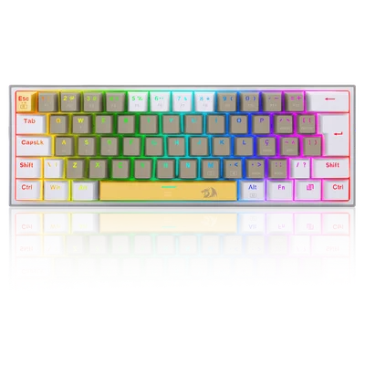 Teclado Mecânico Gamer Redragon Fizz, RGB, Amarelo + Cinza + Branco - Switch Mk.ii Diy Marrom