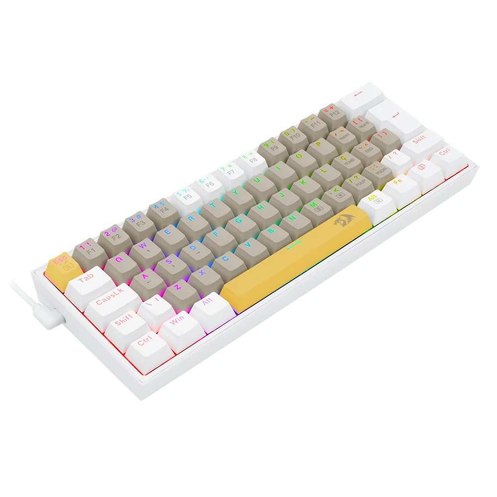 Imagem 2 de 5 do produto Teclado Mecânico Gamer Redragon Fizz, RGB, Amarelo + Cinza + Branco - Switch Mk.ii Diy Marrom
