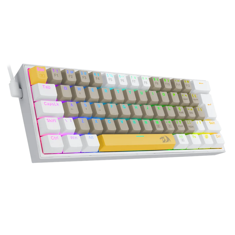 Imagem 3 de 5 do produto Teclado Mecânico Gamer Redragon Fizz, RGB, Amarelo + Cinza + Branco - Switch Mk.ii Diy Marrom