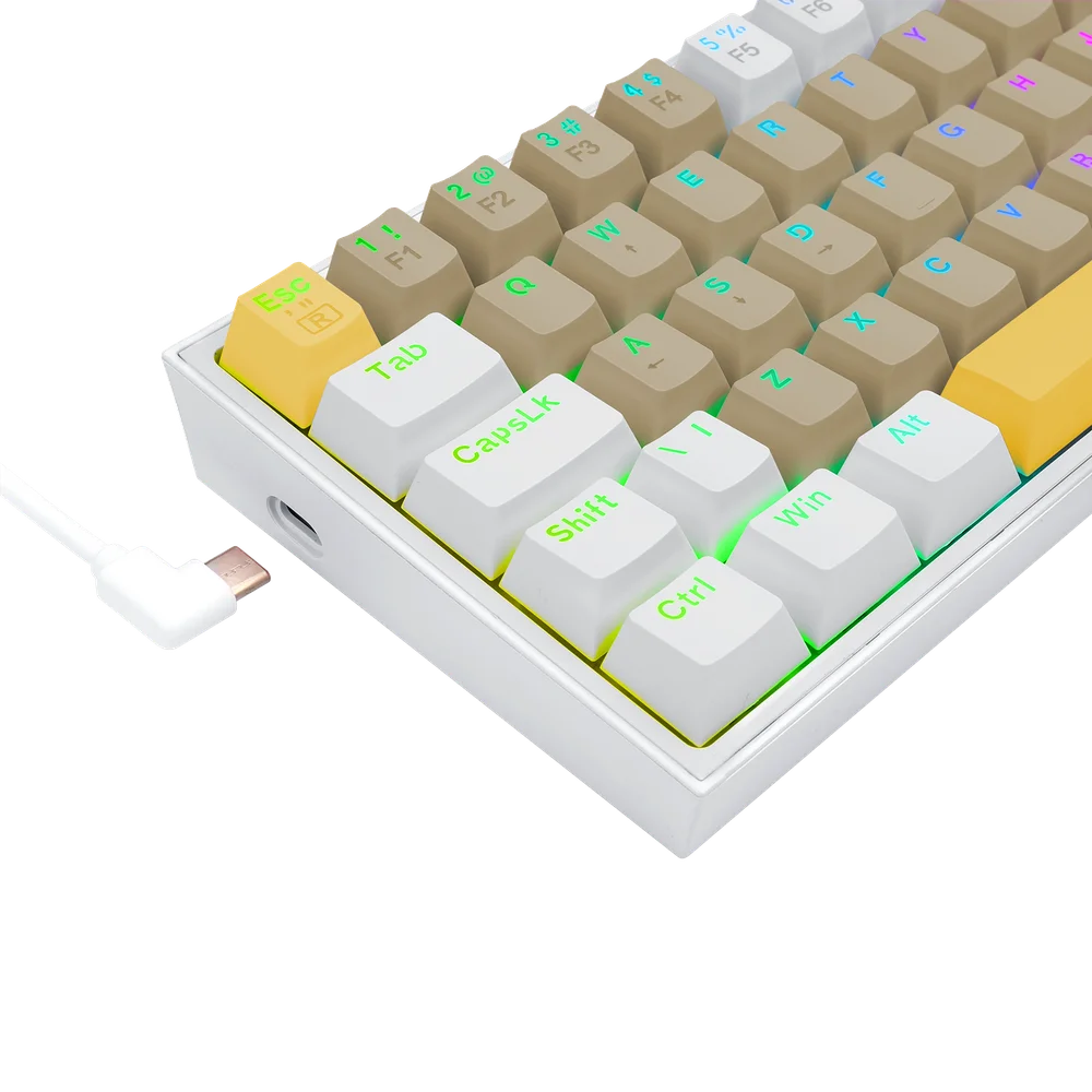 Imagem 4 de 5 do produto Teclado Mecânico Gamer Redragon Fizz, RGB, Amarelo + Cinza + Branco - Switch Mk.ii Diy Marrom