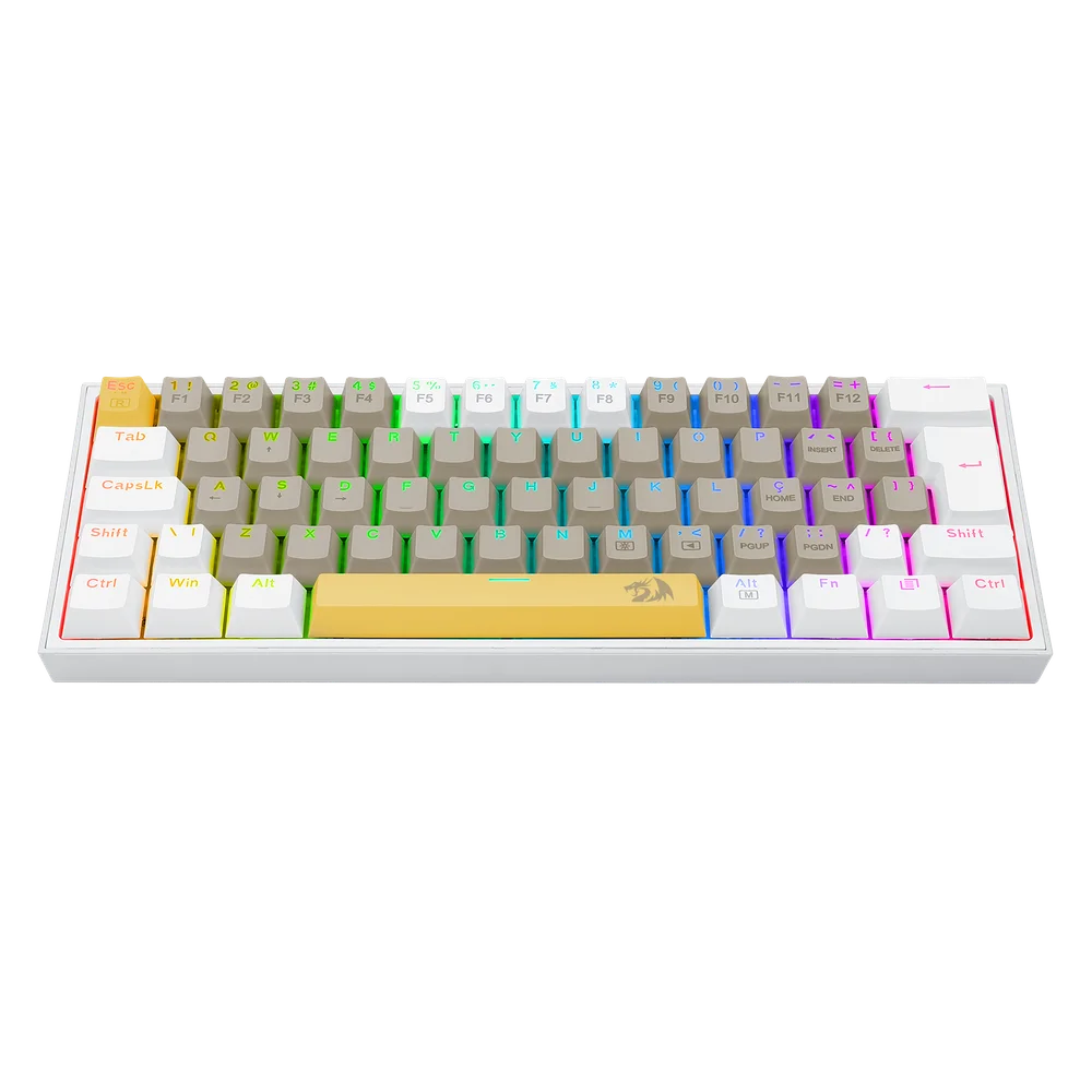 Imagem 5 de 5 do produto Teclado Mecânico Gamer Redragon Fizz, RGB, Amarelo + Cinza + Branco - Switch Mk.ii Diy Marrom