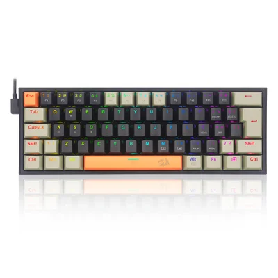 Teclado Mecânico Gamer Redragon Fizz, RGB, Laranja + Preto + Cinza - Switch Mk.ii Diy Marrom