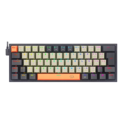Teclado Mecânico Gamer Redragon Fizz, RGB Laranja + Cinza + Preto - Switch Mk.ii Diy Marrom