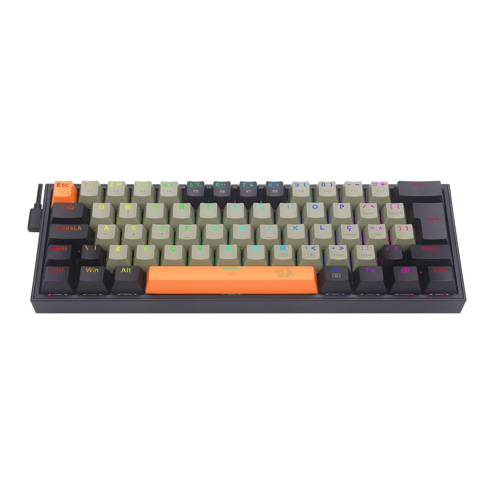 Imagem 2 de 5 do produto Teclado Mecânico Gamer Redragon Fizz, RGB Laranja + Cinza + Preto - Switch Mk.ii Diy Marrom