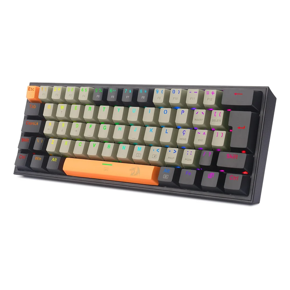 Imagem 5 de 5 do produto Teclado Mecânico Gamer Redragon Fizz, RGB Laranja + Cinza + Preto - Switch Mk.ii Diy Marrom