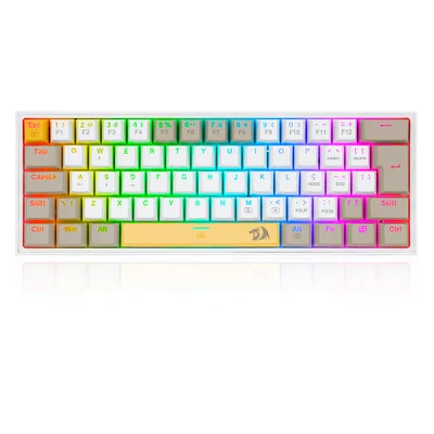 Teclado Mecânico Gamer Redragon Fizz, RGB, Amarelo + Branco + Cinza - Switch Mk.ii Diy Marrom