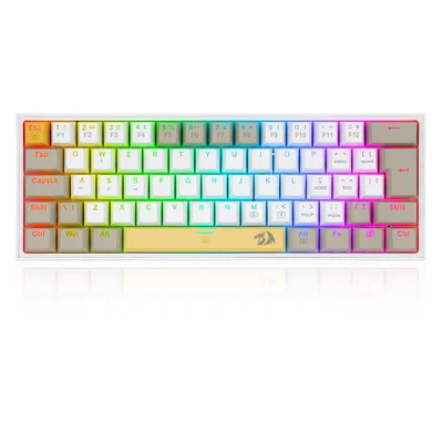 Teclado Mecânico Gamer Redragon Fizz, RGB, Amarelo + Branco + Cinza - Switch Mk.ii Diy Marrom