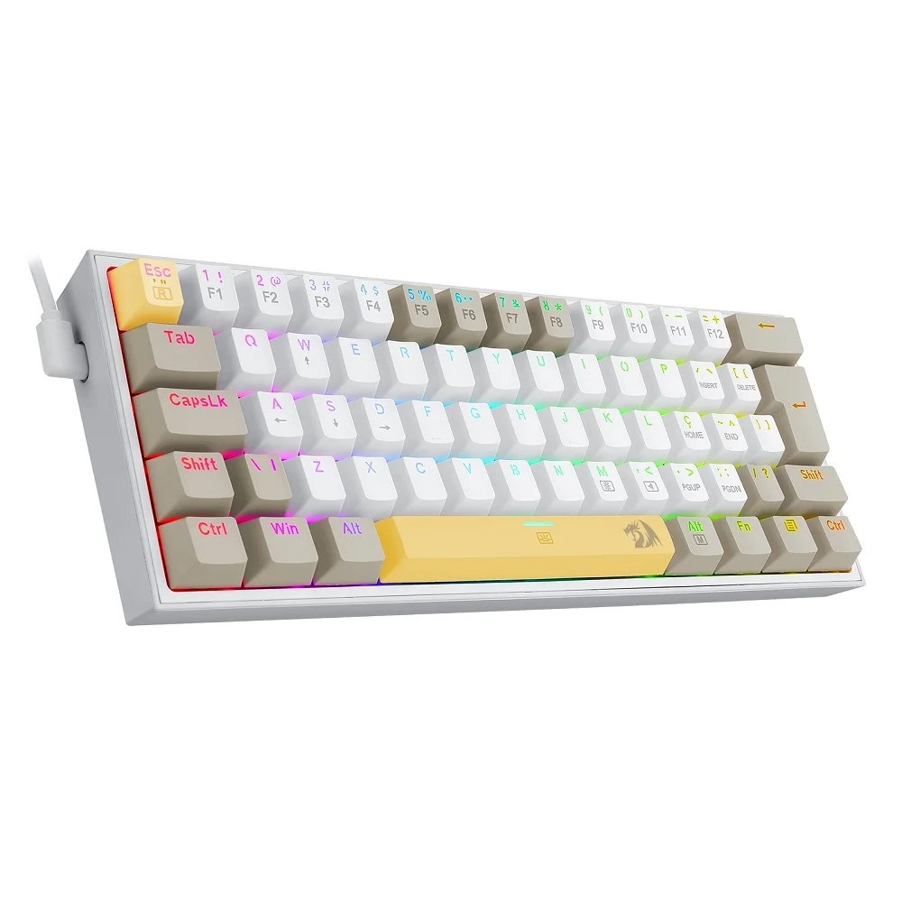 Imagem 2 de 5 do produto Teclado Mecânico Gamer Redragon Fizz, RGB, Amarelo + Branco + Cinza - Switch Mk.ii Diy Marrom