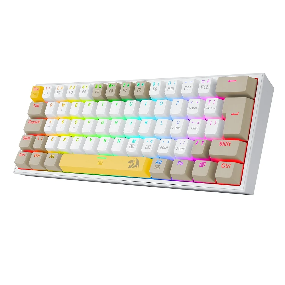 Imagem 3 de 5 do produto Teclado Mecânico Gamer Redragon Fizz, RGB, Amarelo + Branco + Cinza - Switch Mk.ii Diy Marrom