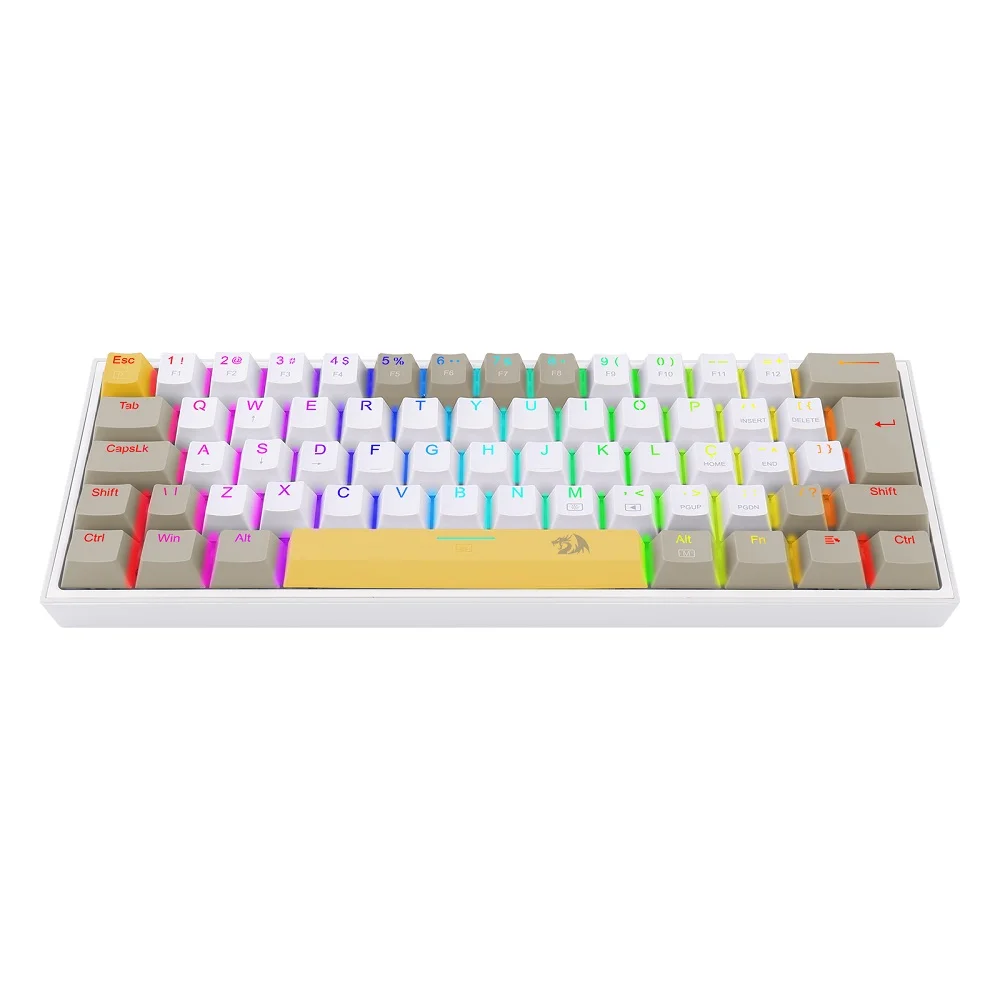 Imagem 4 de 5 do produto Teclado Mecânico Gamer Redragon Fizz, RGB, Amarelo + Branco + Cinza - Switch Mk.ii Diy Marrom
