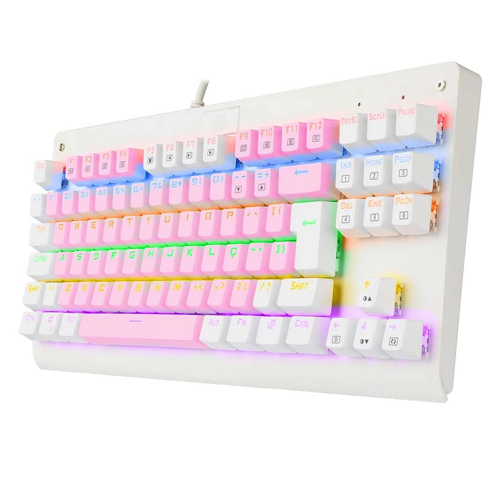 Imagem 3 de 5 do produto Teclado Mecânico Gamer Redragon, Dark Avenger, Rainbow, Rosa + Branco - Switch Marrom
