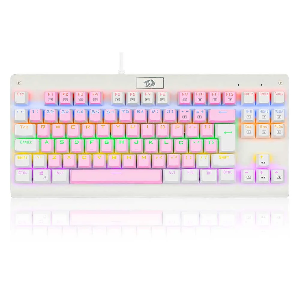 Imagem 4 de 5 do produto Teclado Mecânico Gamer Redragon, Dark Avenger, Rainbow, Rosa + Branco - Switch Marrom