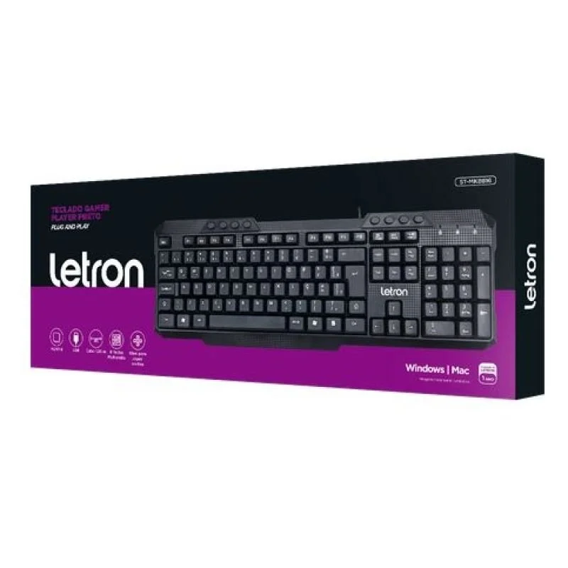 Teclado Gamer Letron Player, Preto, Membrana, Tecla Multimidia, USB, ERG Teclado Gamer Letron Player, Preto, Membrana, Tecla Multimidia, USB, ERG