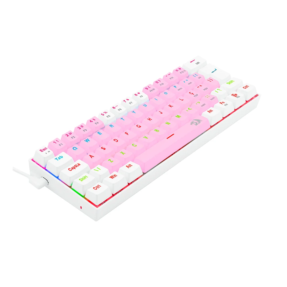 Imagem 2 de 5 do produto Teclado Mecânico Gamer Redragon, Draconic Pro, RGB, Rosa + Branco Sem Fio - Switch Marrom