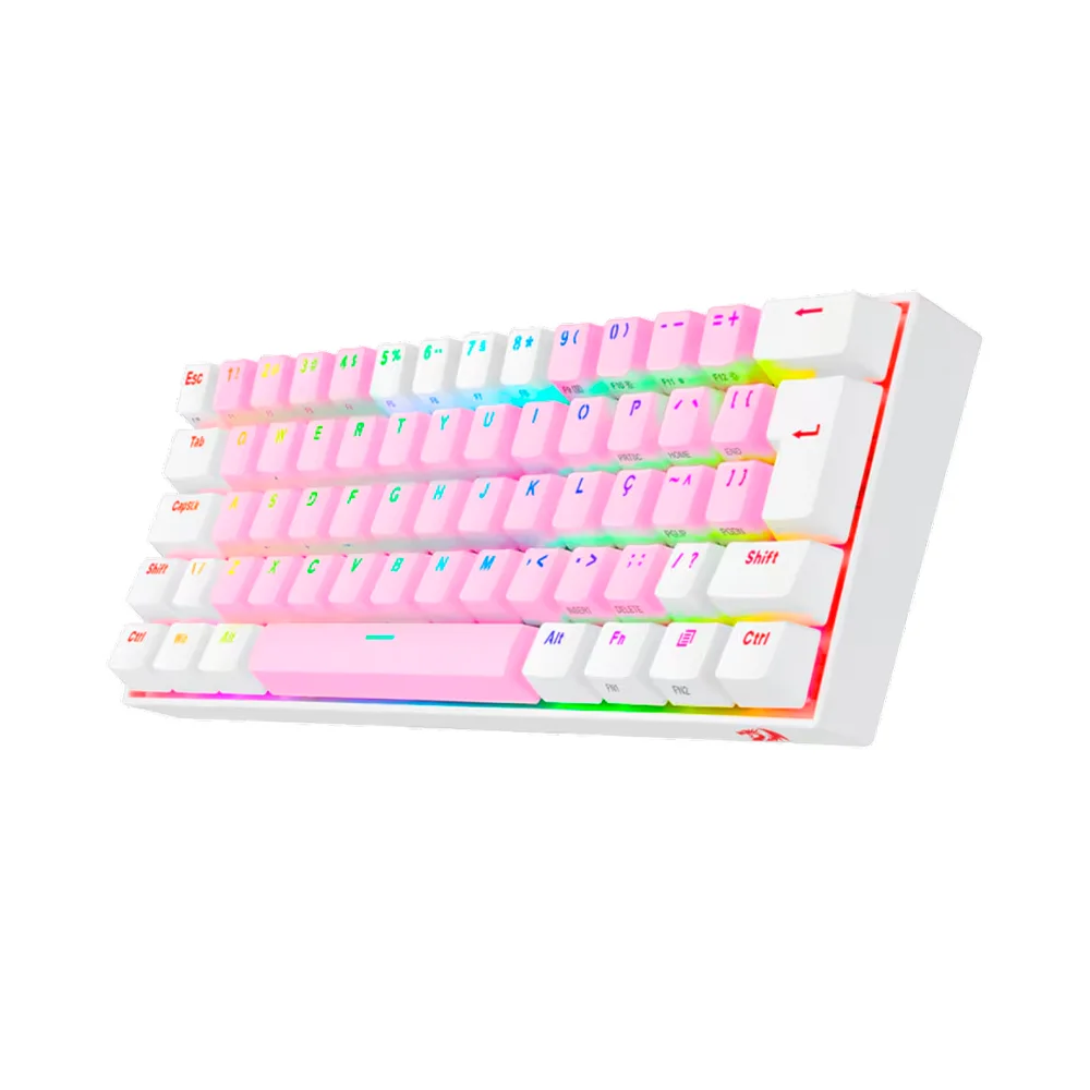 Imagem 3 de 5 do produto Teclado Mecânico Gamer Redragon, Draconic Pro, RGB, Rosa + Branco Sem Fio - Switch Marrom