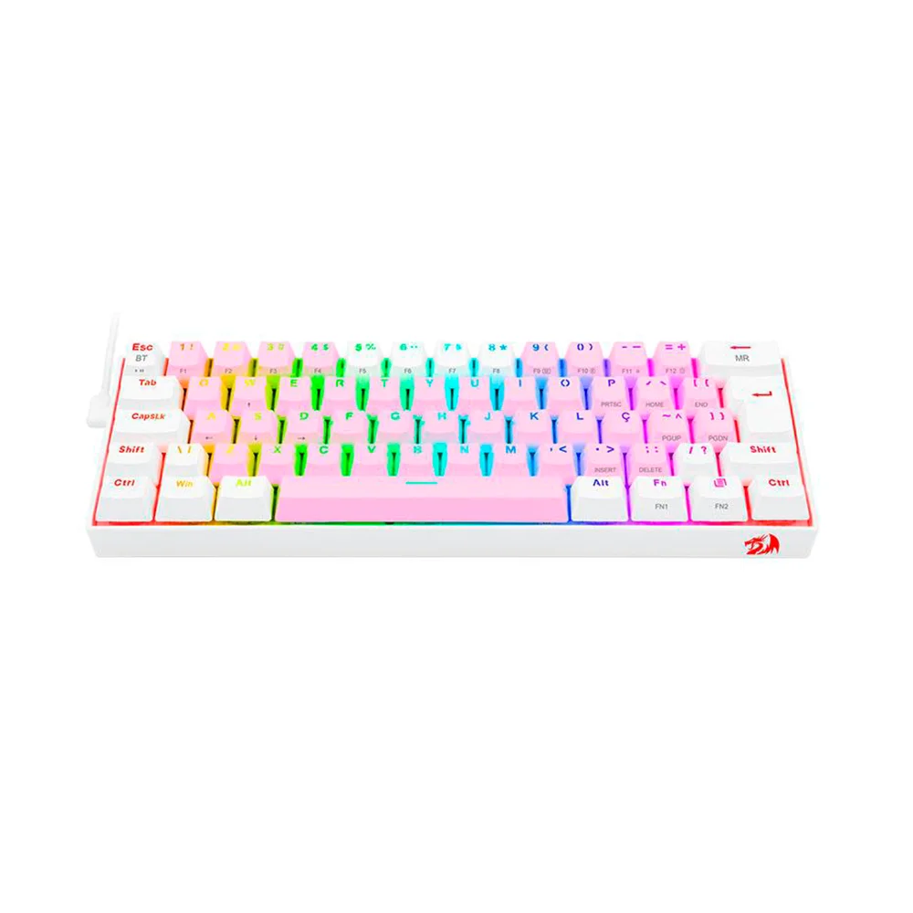 Imagem 4 de 5 do produto Teclado Mecânico Gamer Redragon, Draconic Pro, RGB, Rosa + Branco Sem Fio - Switch Marrom