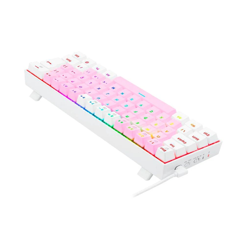 Imagem 5 de 5 do produto Teclado Mecânico Gamer Redragon, Draconic Pro, RGB, Rosa + Branco Sem Fio - Switch Marrom