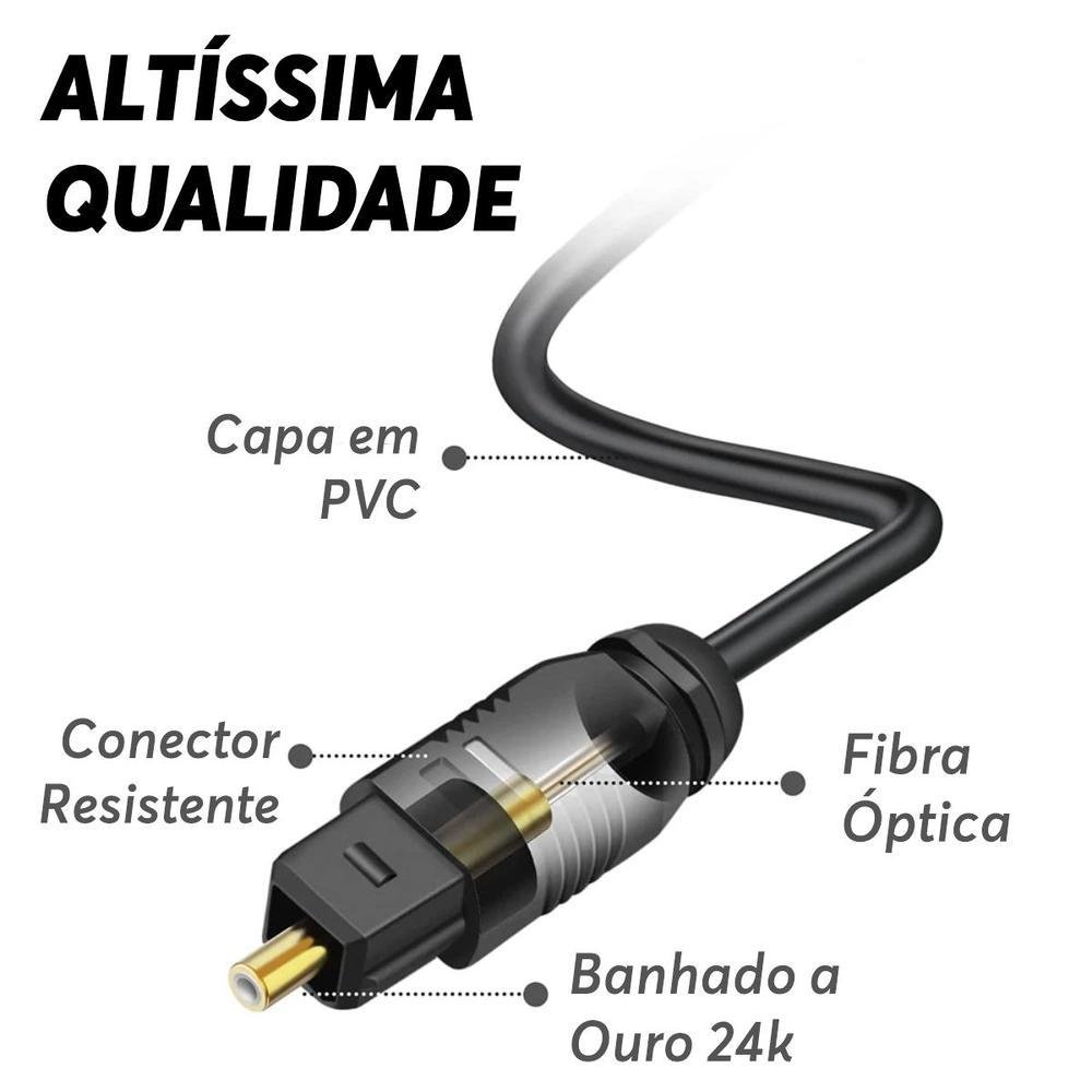 Imagem 2 de 5 do produto Cabo Óptico De Áudio Digital Mini Toslink,3,5mm, Spdif 2m, 2 Metros,preto