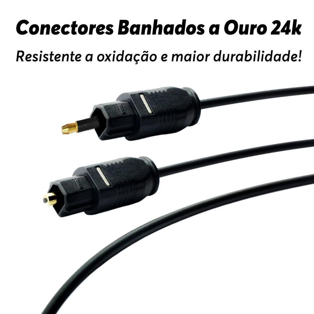 Imagem 3 de 5 do produto Cabo Óptico De Áudio Digital Mini Toslink,3,5mm, Spdif 2m, 2 Metros,preto